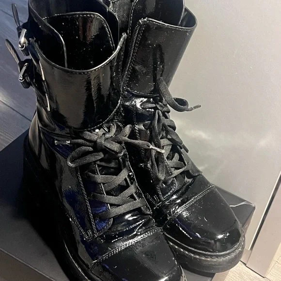 DKNY Black Patent Combat Boots - Picture 2 of 3